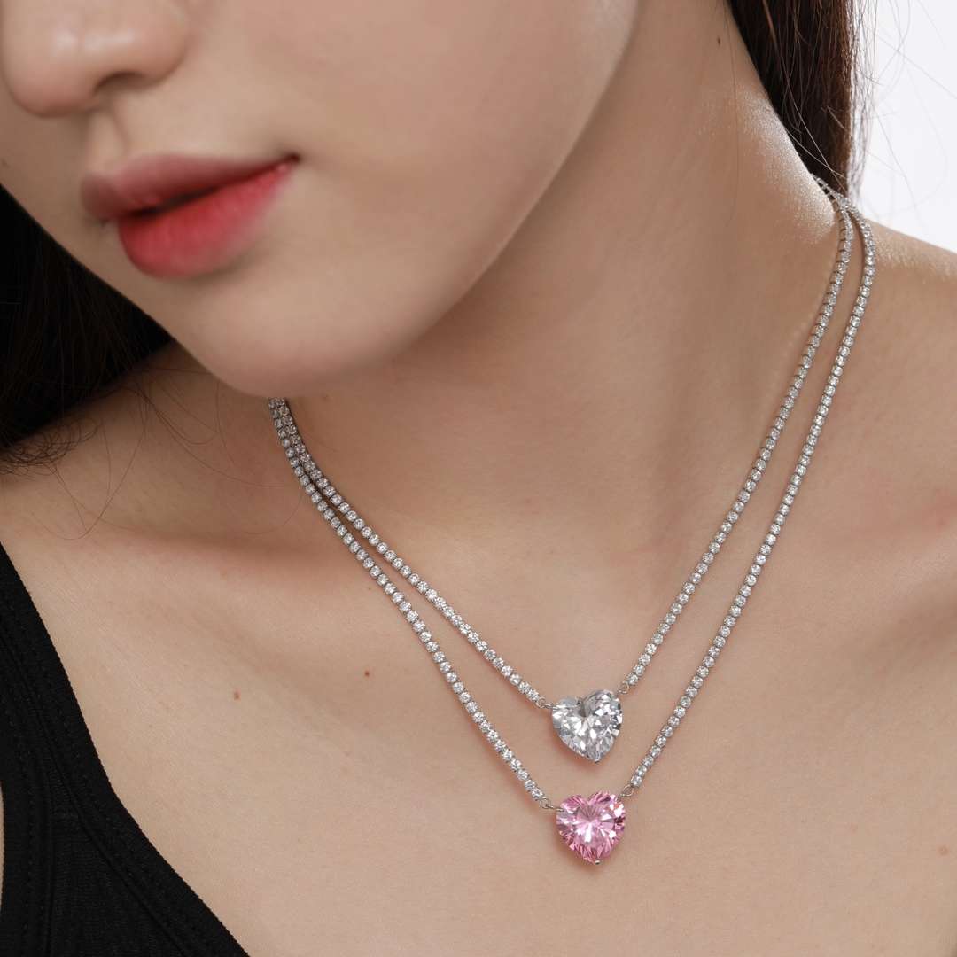 [Windsor Jewelry]8.0 Carat Versatile Colorful Sweet Heart-Shaped Tennis Necklace