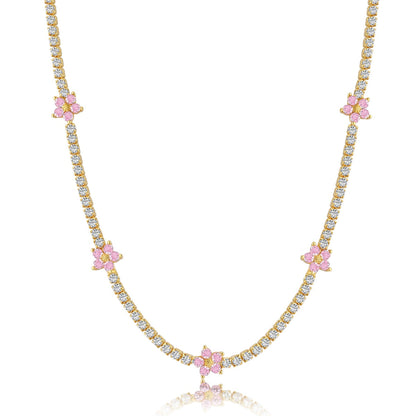 [Windsor Jewelry]Luxurious Colorful Flower Tennis Necklace