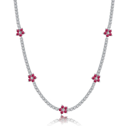 [Windsor Jewelry]Luxurious Colorful Flower Tennis Necklace