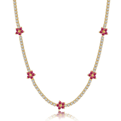 [Windsor Jewelry]Luxurious Colorful Flower Tennis Necklace