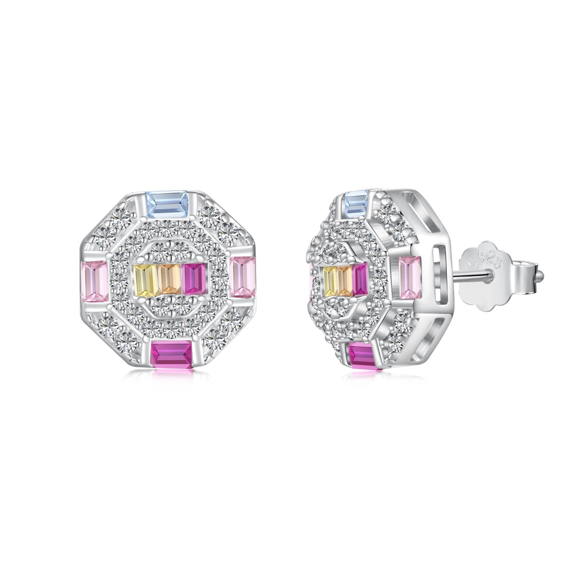 [Windsor Jewelry]Ornate Colorful Octagon Shape Daily Earrings