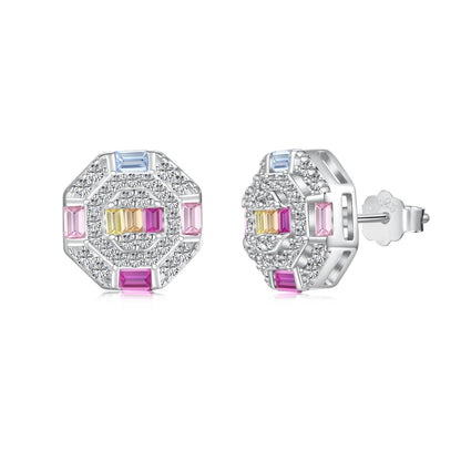 [Windsor Jewelry]Ornate Colorful Octagon Shape Daily Earrings