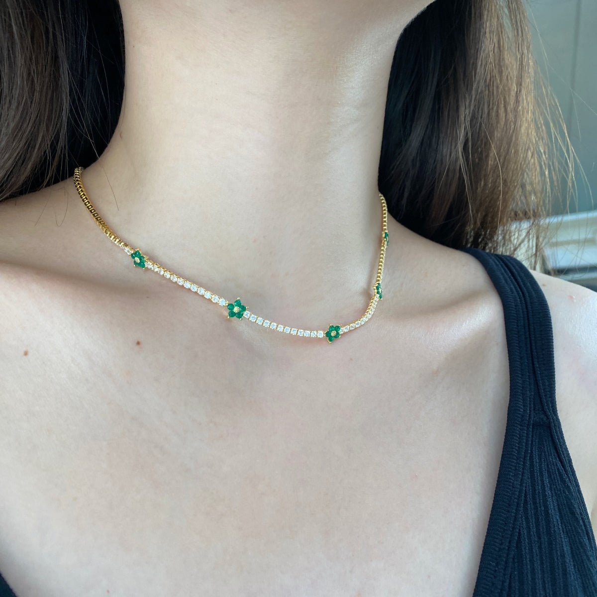 [Windsor Jewelry]Luxurious Colorful Flower Tennis Necklace