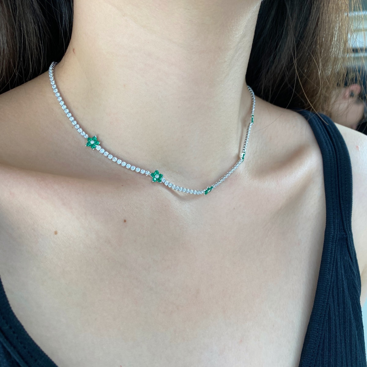 [Windsor Jewelry]Luxurious Colorful Flower Tennis Necklace