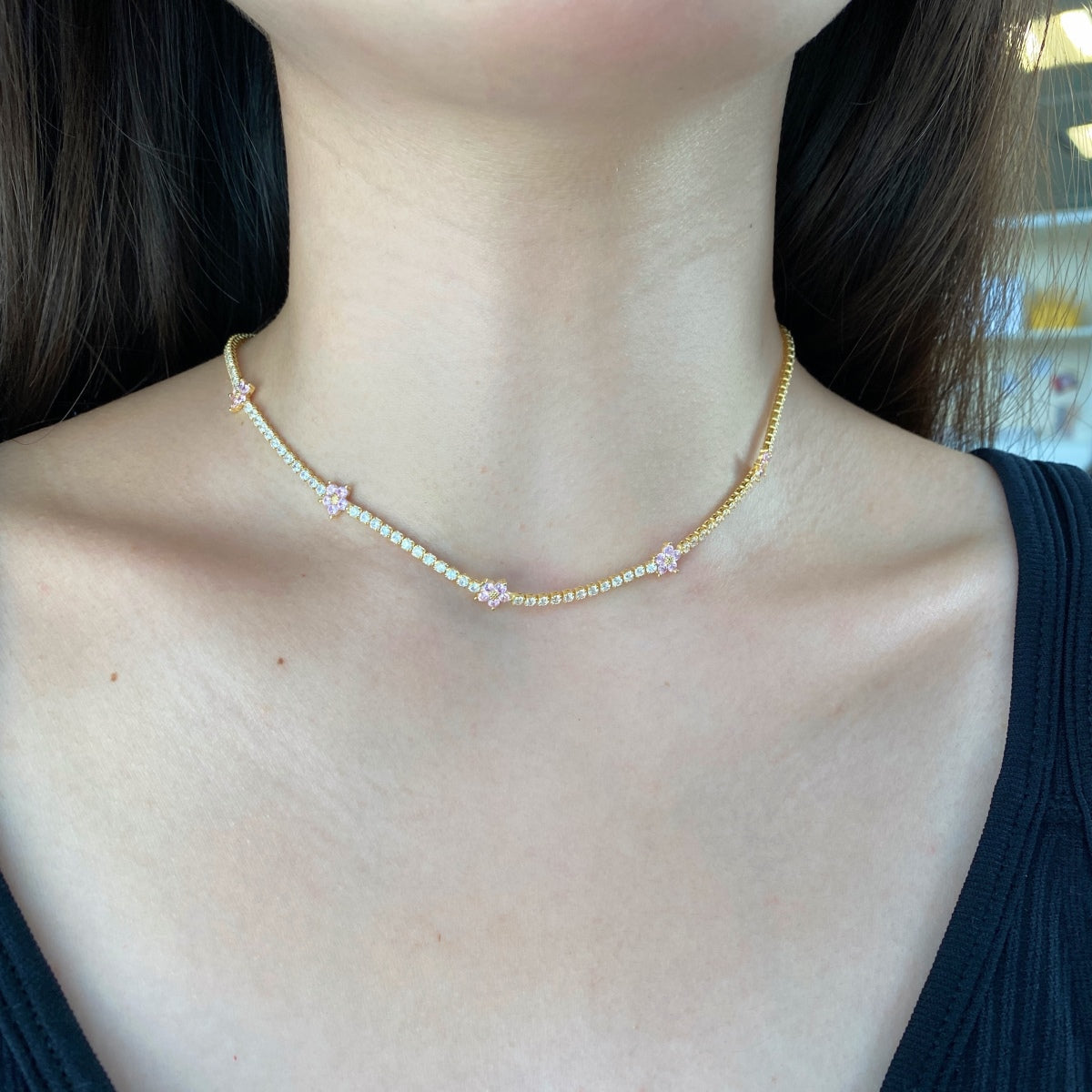 [Windsor Jewelry]Luxurious Colorful Flower Tennis Necklace