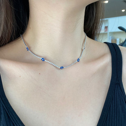 [Windsor Jewelry]Luxurious Colorful Flower Tennis Necklace