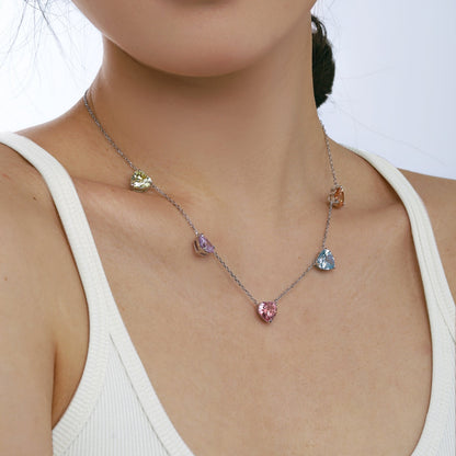 [Windsor Jewelry]Sparkling Colorful Heart Cut Necklace