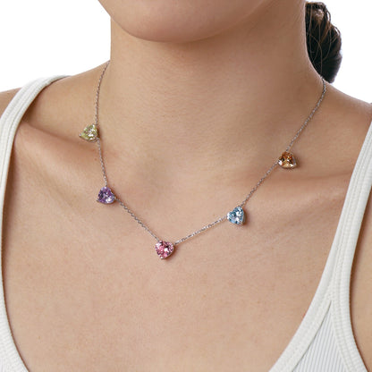 [Windsor Jewelry]Sparkling Colorful Heart Cut Necklace