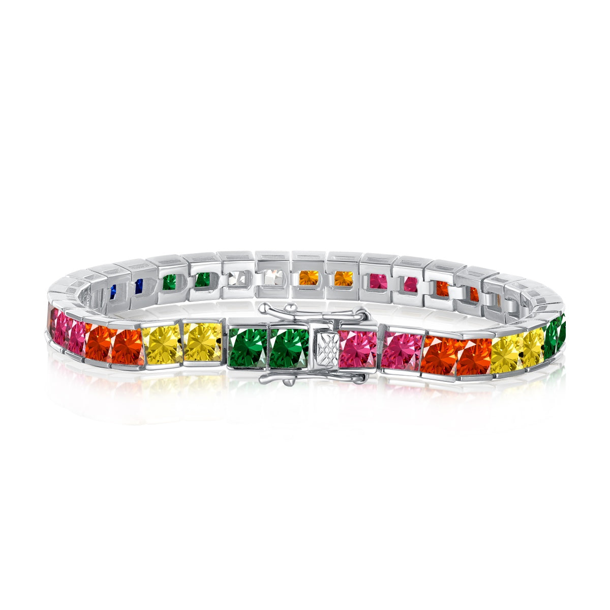 [Windsor Jewelry]Radiant Colorful Princess Cut Tennis Bracelet