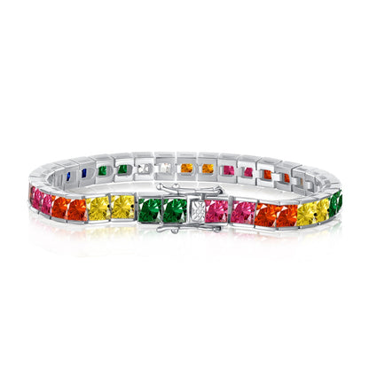 [Windsor Jewelry]Radiant Colorful Princess Cut Tennis Bracelet