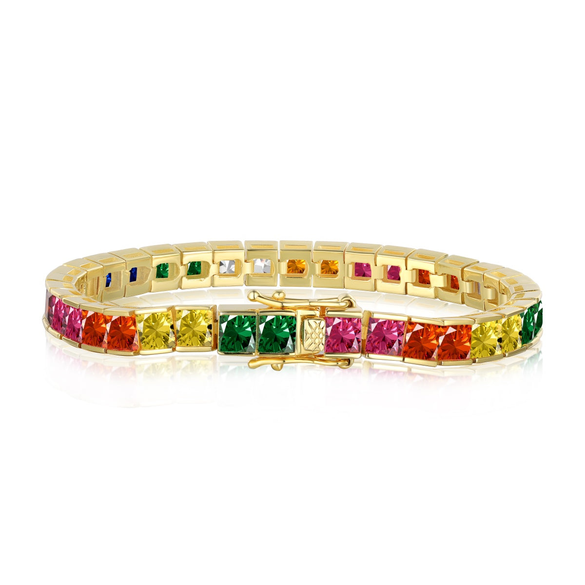 [Windsor Jewelry]Radiant Colorful Princess Cut Tennis Bracelet