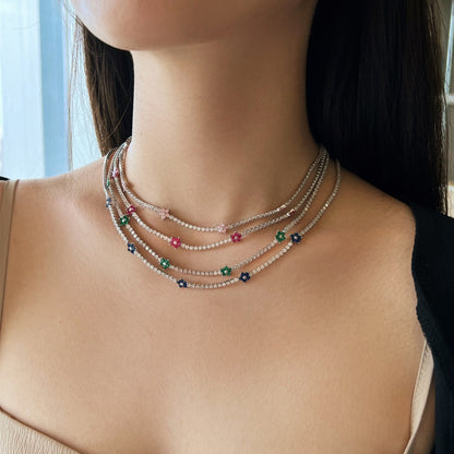 [Windsor Jewelry]Luxurious Colorful Flower Tennis Necklace