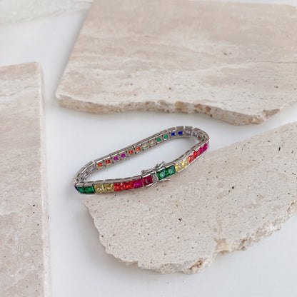 [Windsor Jewelry]Radiant Colorful Princess Cut Tennis Bracelet