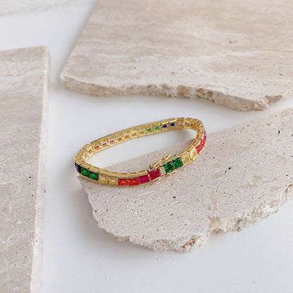 [Windsor Jewelry]Radiant Colorful Princess Cut Tennis Bracelet