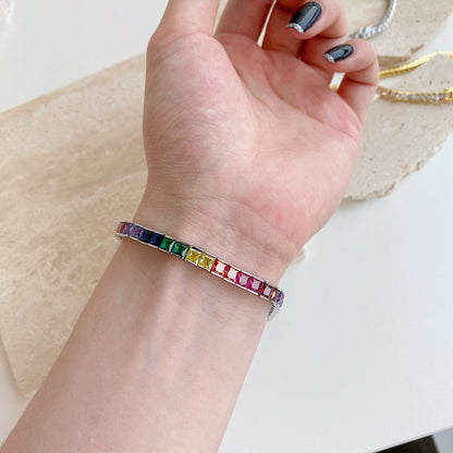 [Windsor Jewelry]Radiant Colorful Princess Cut Tennis Bracelet
