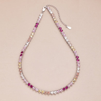 [Windsor Jewelry]Sparkling Colorful Full Heart Tennis Necklace