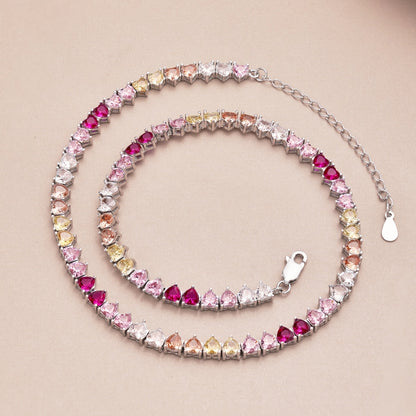 [Windsor Jewelry]Sparkling Colorful Full Heart Tennis Necklace