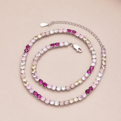 [Windsor Jewelry]Delicate Colorful Tennis Necklace