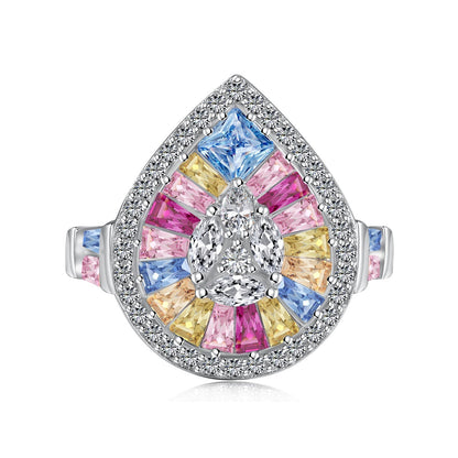 [Windsor Jewelry]Elegant Colorful Water Drop Shape Banquet Ring