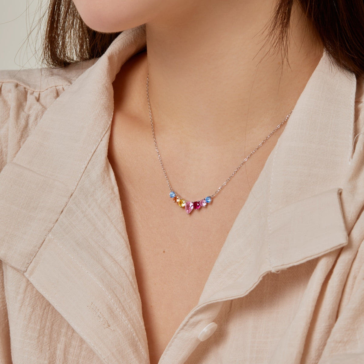 [Windsor Jewelry]Dainty Colorful Heart Necklace