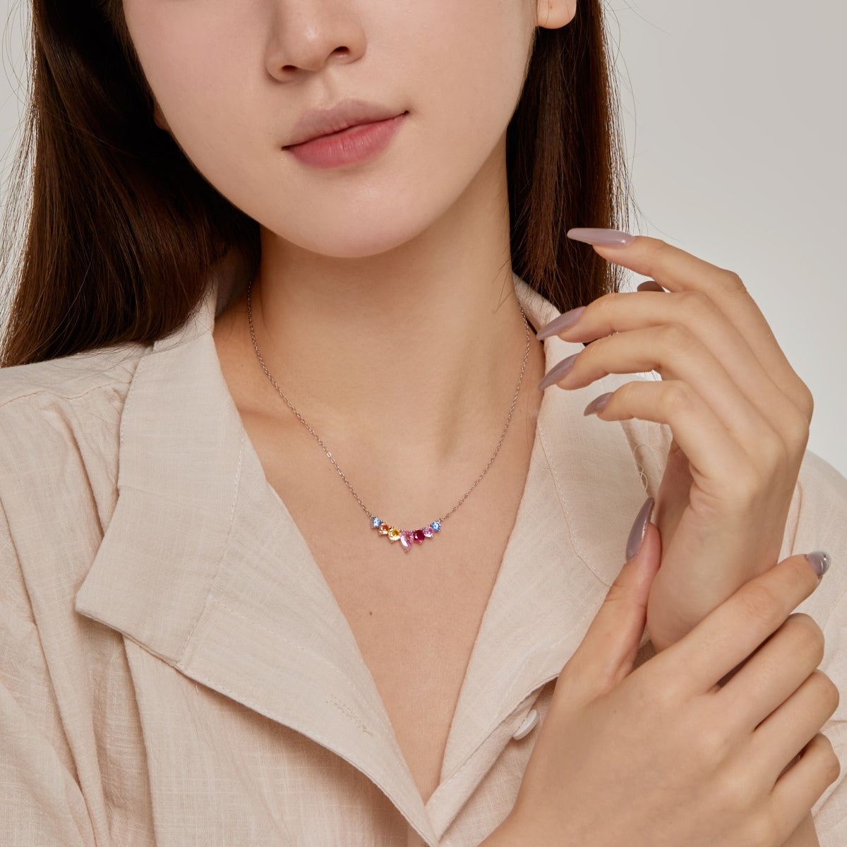 [Windsor Jewelry]Dainty Colorful Heart Necklace