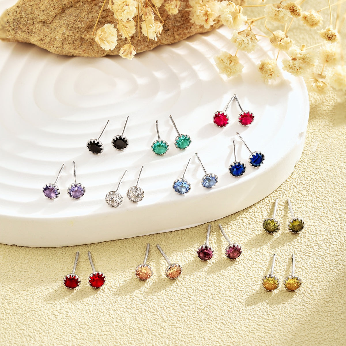 [Windsor Jewelry]Sparkling Colorful Round Shape Earrings
