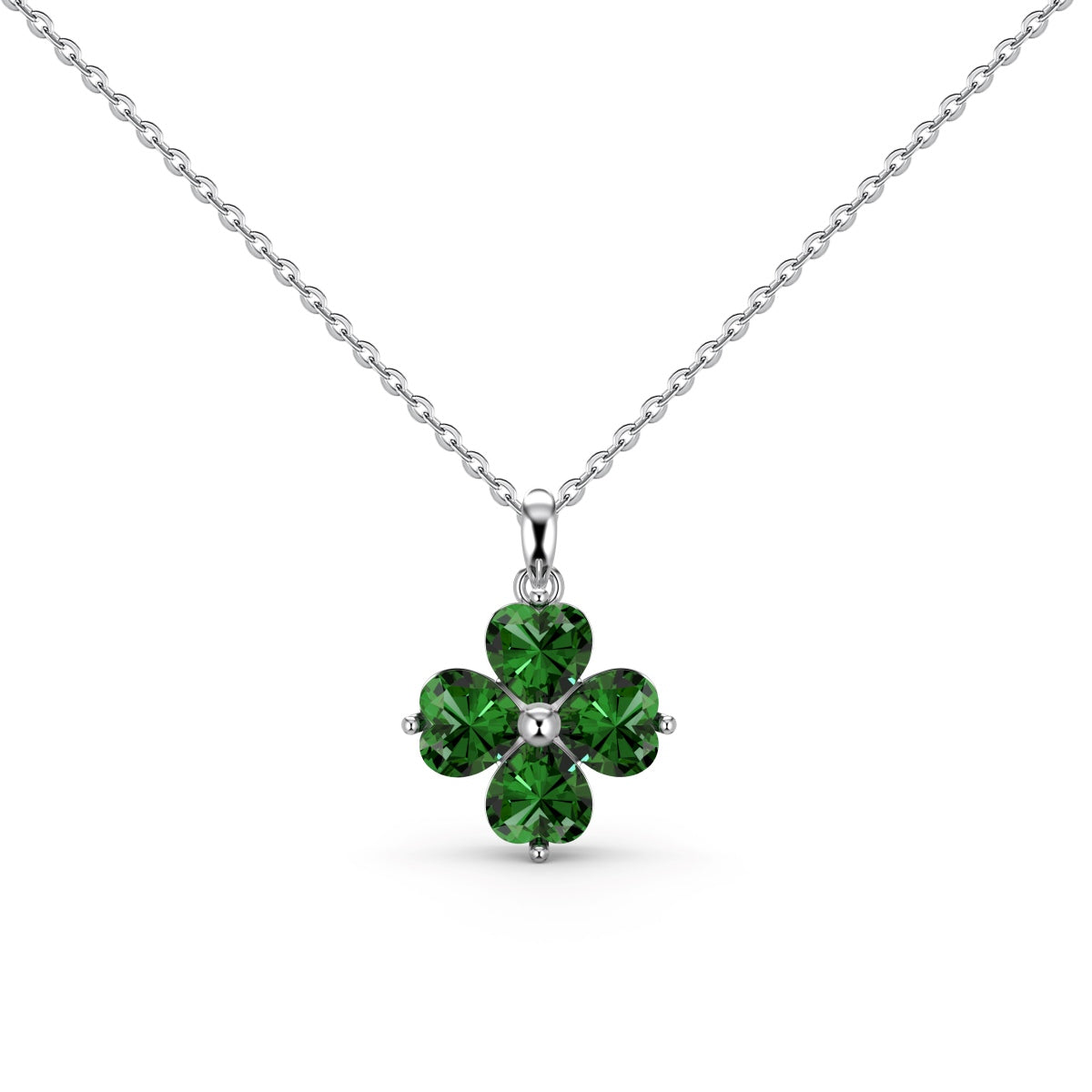 [Windsor Jewelry]Heart-Shaped Four-Leaf Clover Bead Necklace
