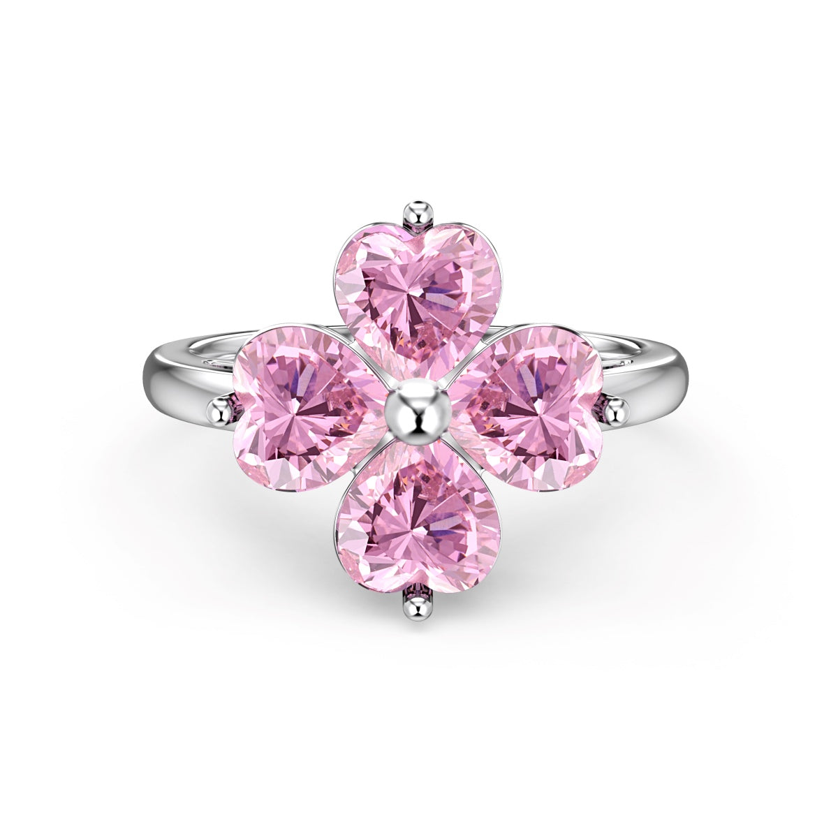 [Windsor Jewelry]Heart-shaped Four-Leaf Clover Ball Ring