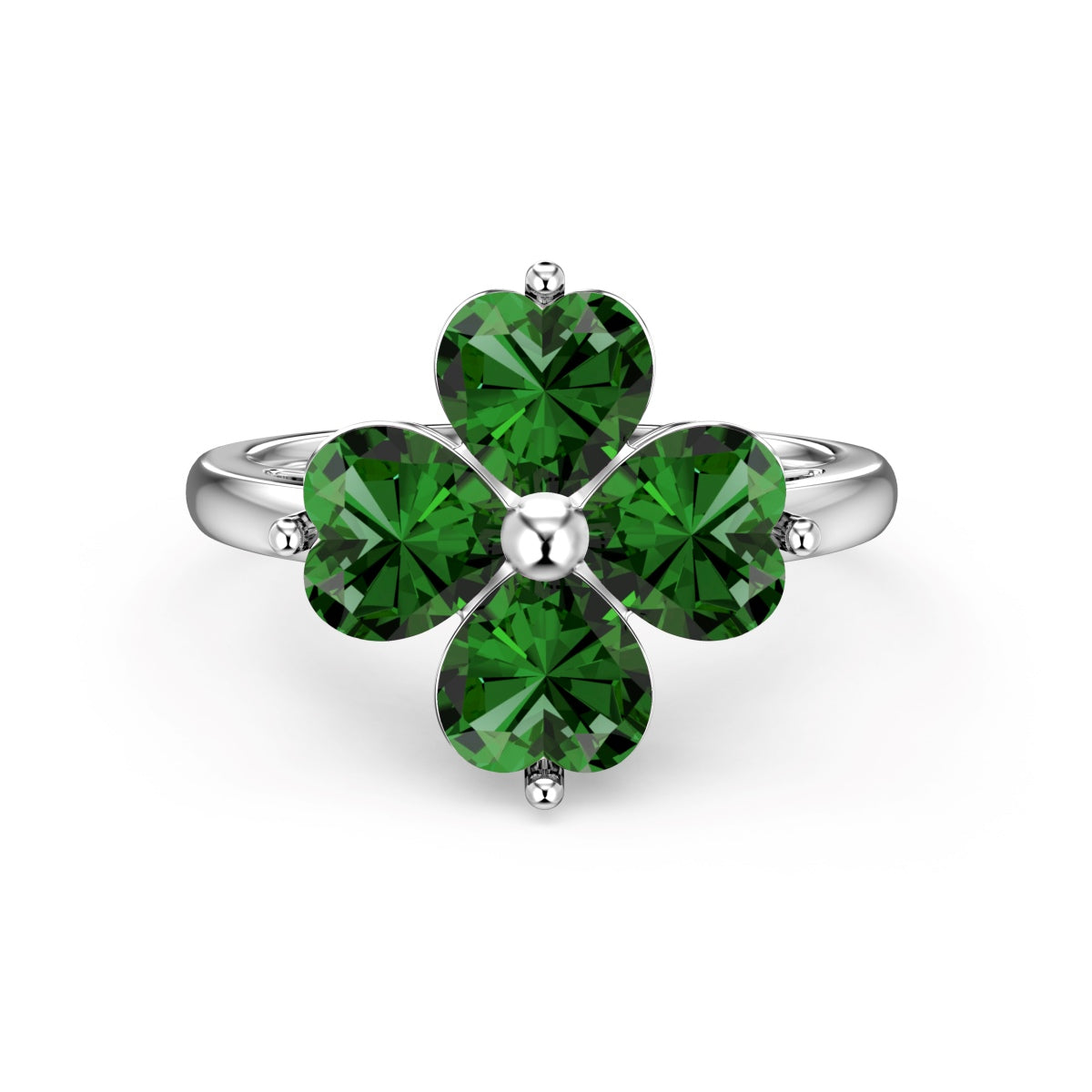 [Windsor Jewelry]Heart-shaped Four-Leaf Clover Ball Ring