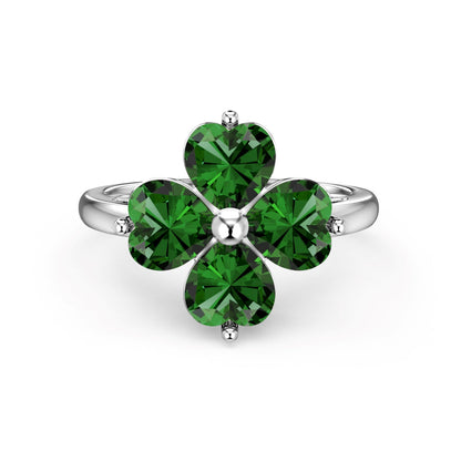 [Windsor Jewelry]Heart-shaped Four-Leaf Clover Ball Ring