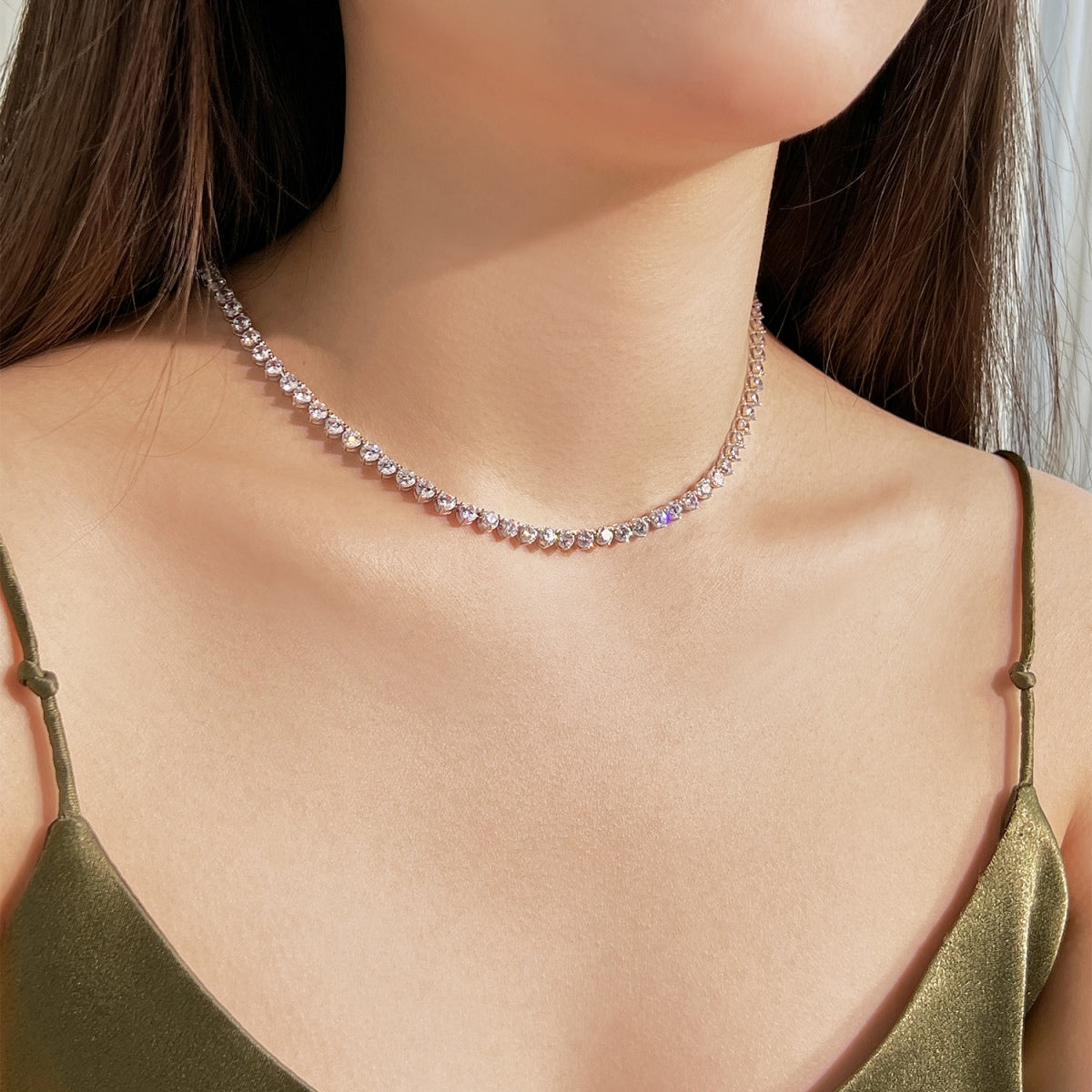 [Windsor Jewelry]Ornate Heart Cut Tennis Necklace