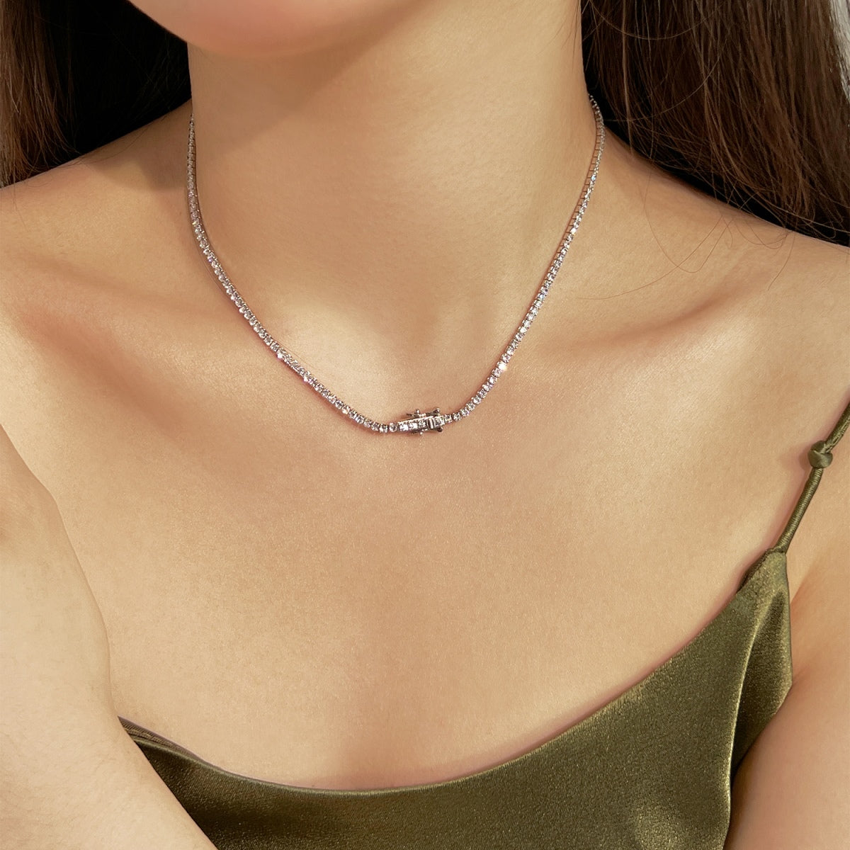 [Windsor Jewelry]Delicate Round Shape Tennis Necklace