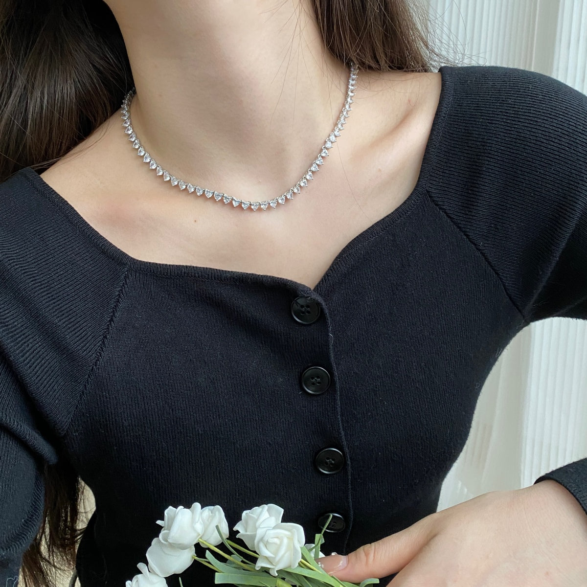 [Windsor Jewelry]Ornate Heart Cut Tennis Necklace