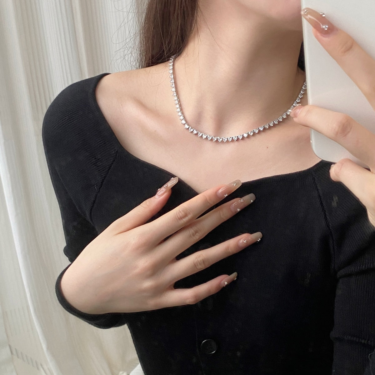 [Windsor Jewelry]Ornate Heart Cut Tennis Necklace