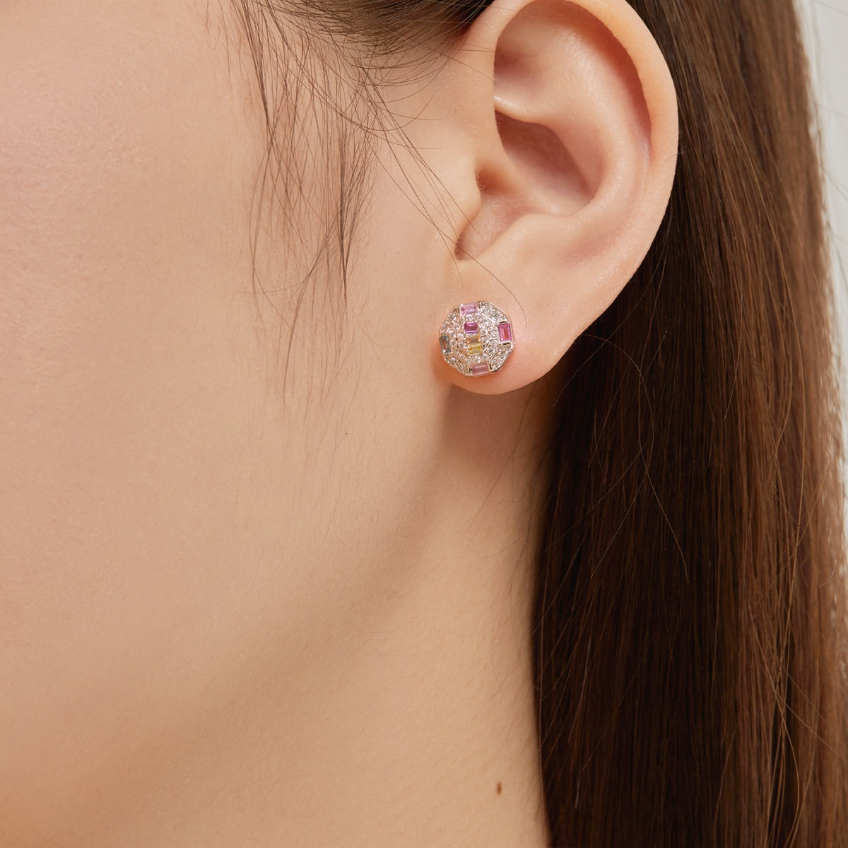 [Windsor Jewelry]Ornate Colorful Octagon Shape Daily Earrings