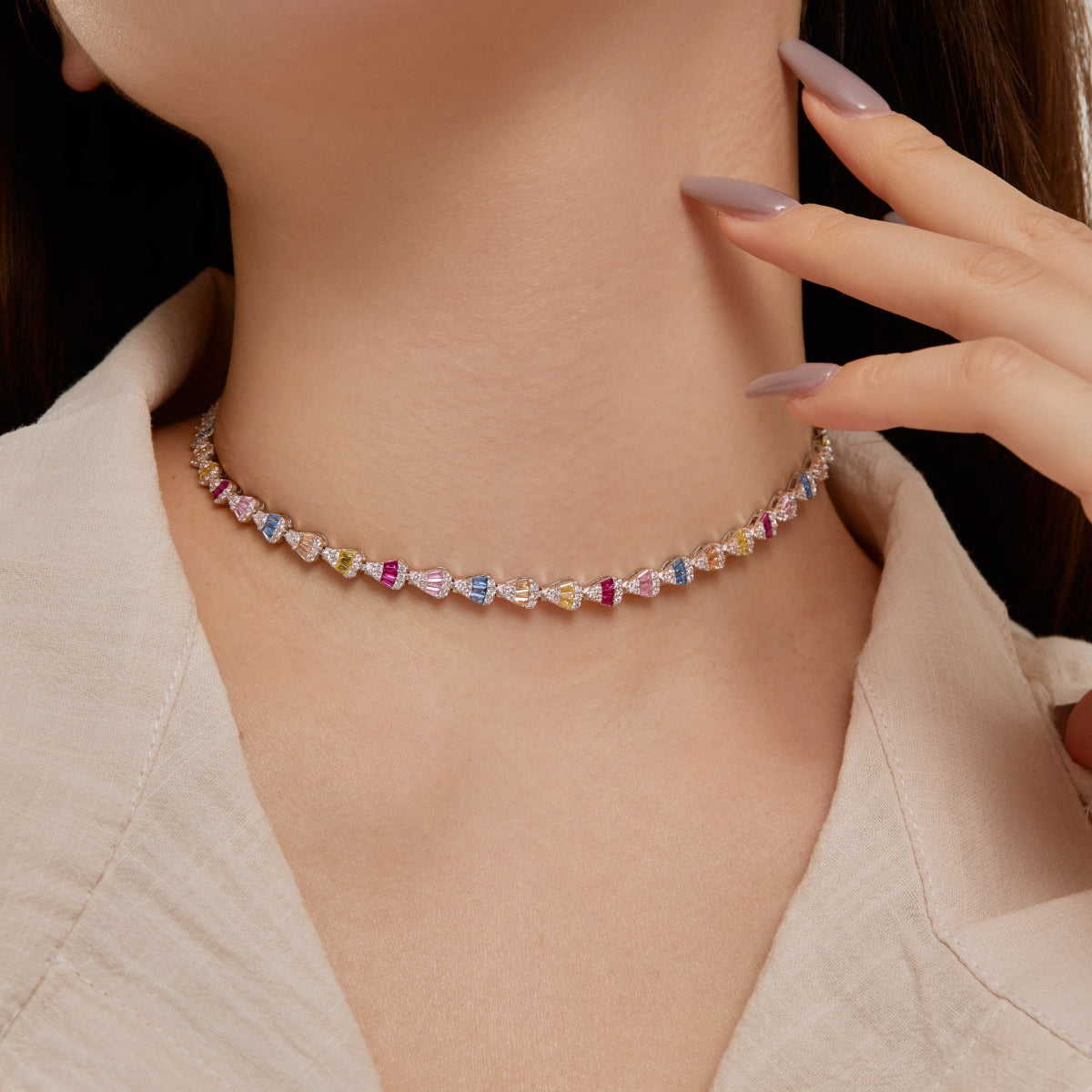 [Windsor Jewelry]Radiant Colorful Rainbow Necklace