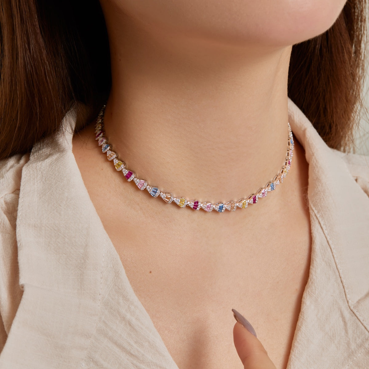 [Windsor Jewelry]Radiant Colorful Rainbow Necklace