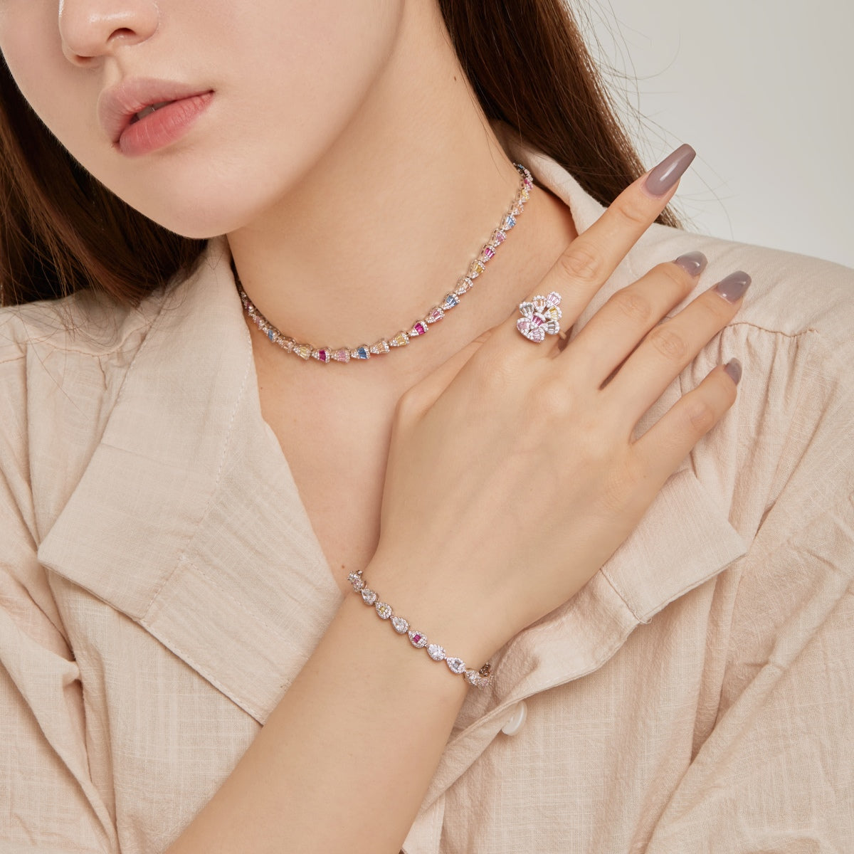 [Windsor Jewelry]Radiant Colorful Rainbow Necklace