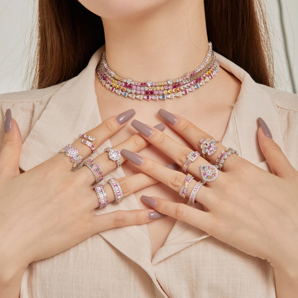 [Windsor Jewelry]Delicate Colorful Rainbow Tennis Chain