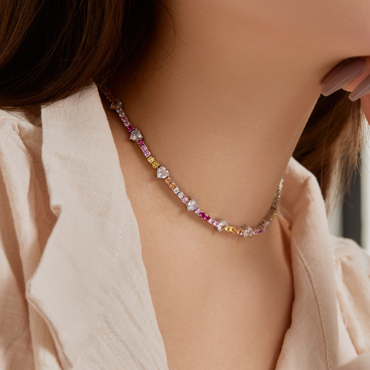 [Windsor Jewelry]Delicate Colorful Rainbow Tennis Chain
