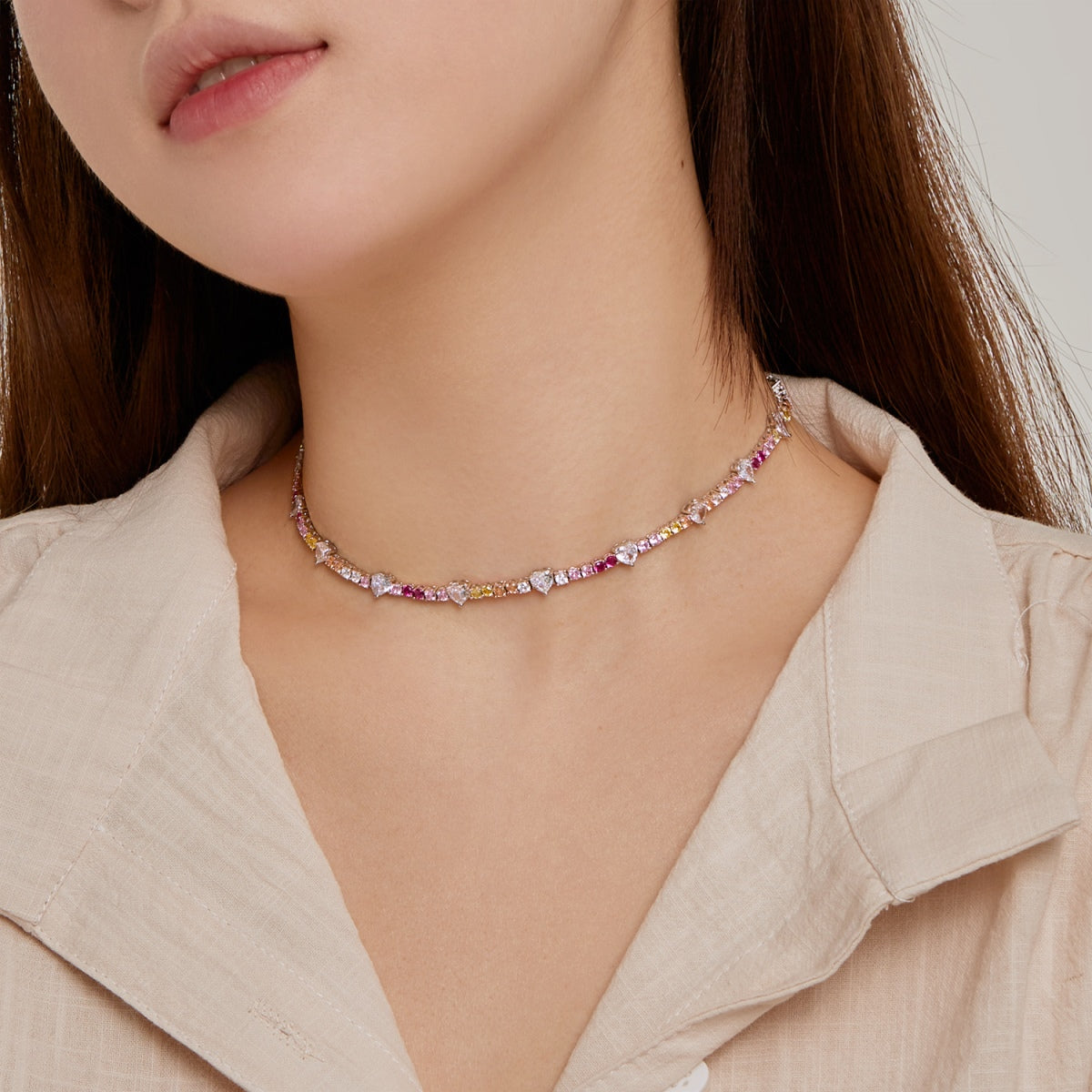 [Windsor Jewelry]Delicate Colorful Rainbow Tennis Chain