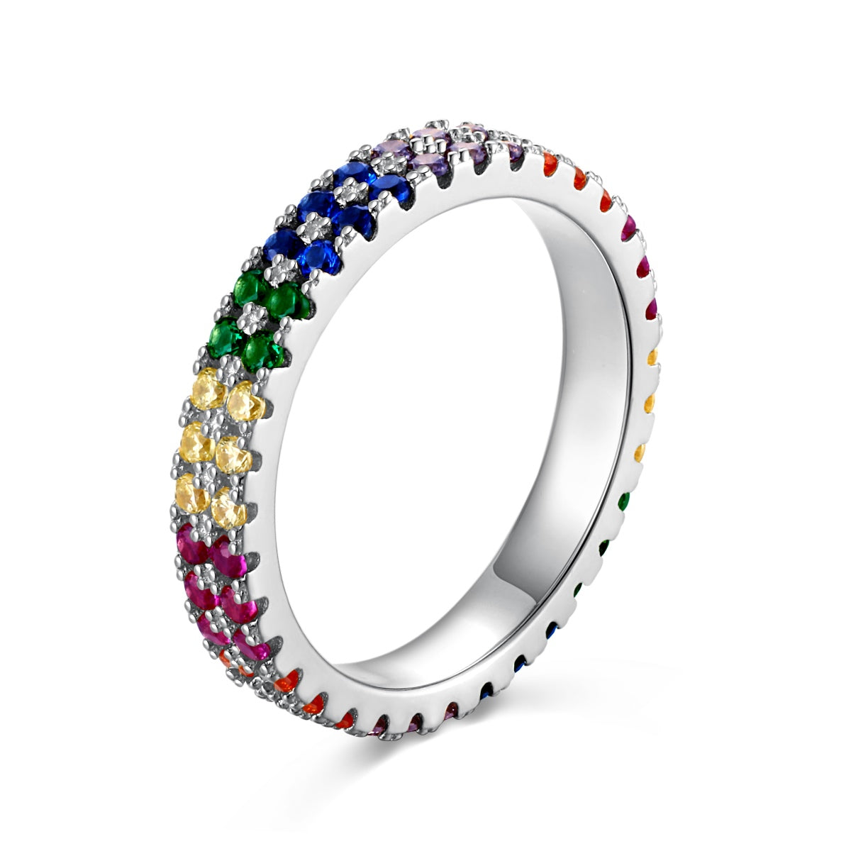 [Windsor Jewelry]Unique Colorful Round Cut Tennis Ring