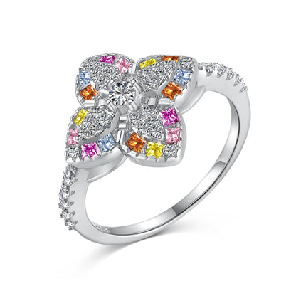 [Windsor Jewelry]Luxurious Colorful Flower Shape Banquet Ring