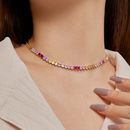 [Windsor Jewelry]Sparkling Colorful Full Heart Tennis Necklace