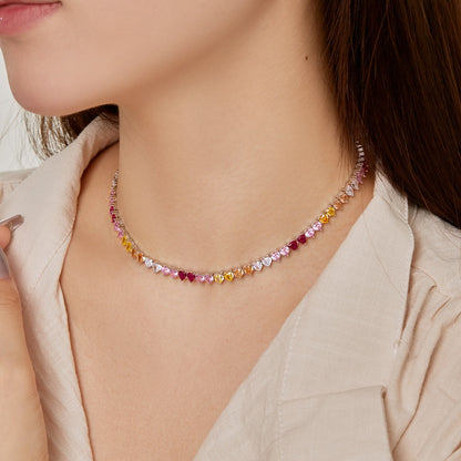 [Windsor Jewelry]Sparkling Colorful Full Heart Tennis Necklace
