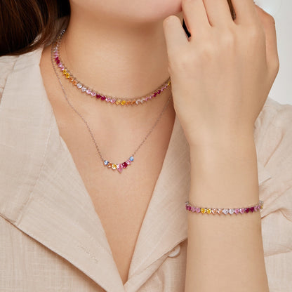[Windsor Jewelry]Sparkling Colorful Full Heart Tennis Necklace