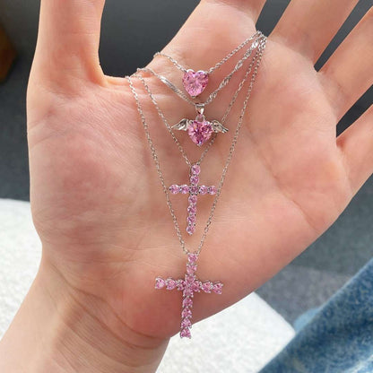 [Windsor Jewelry]Heart Shape Main Stone Pendant Collarbone Necklace
