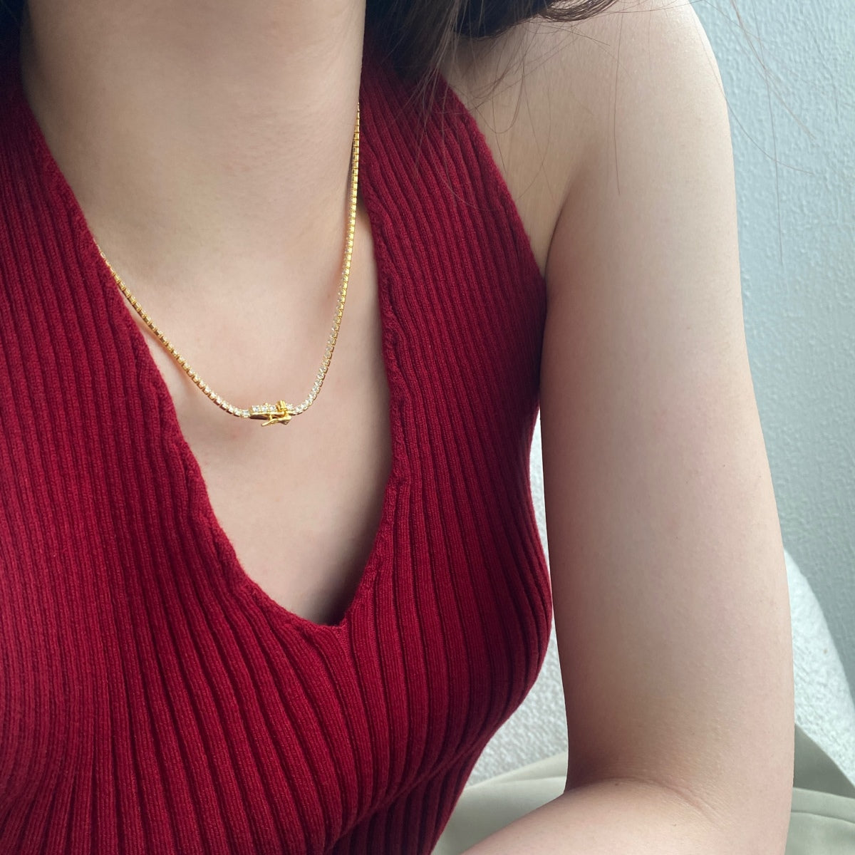 [Windsor Jewelry]Delicate Round Shape Tennis Necklace