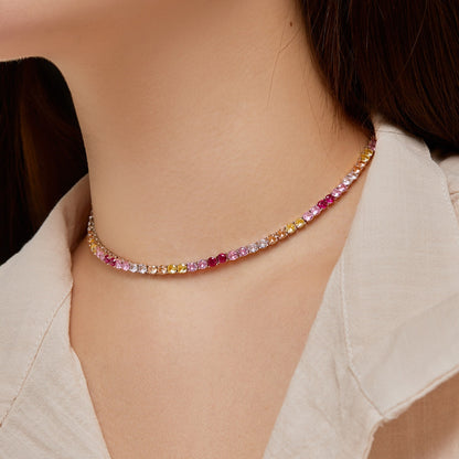 [Windsor Jewelry]Delicate Colorful Tennis Necklace
