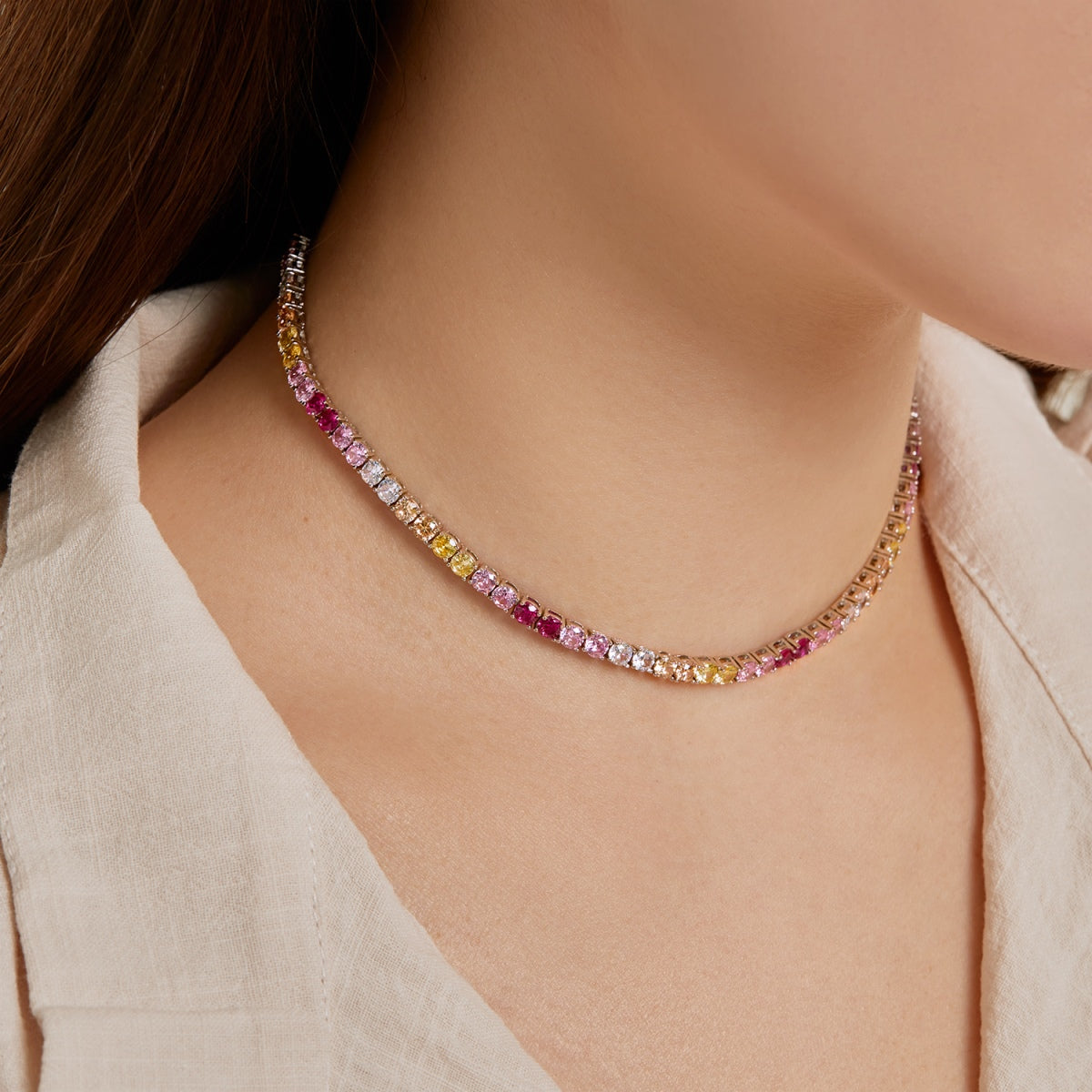[Windsor Jewelry]Delicate Colorful Tennis Necklace